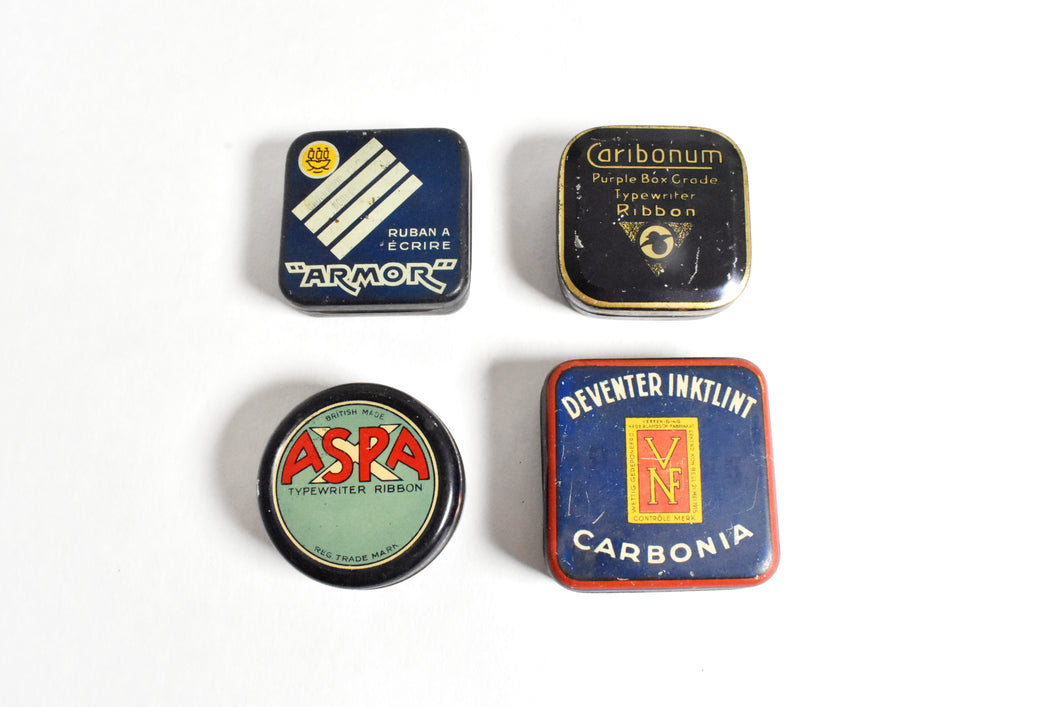 Set of 4 Vintage Typewriter Ribbon Tins - European Blue Collection